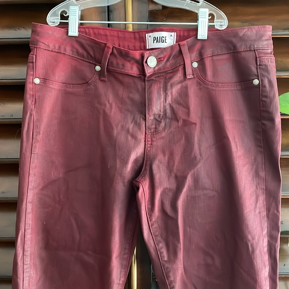 Paige Coated Denim Jeans Stretch Burgundy Verdugo Ankle VGUC 31 - Picture 3 of 8